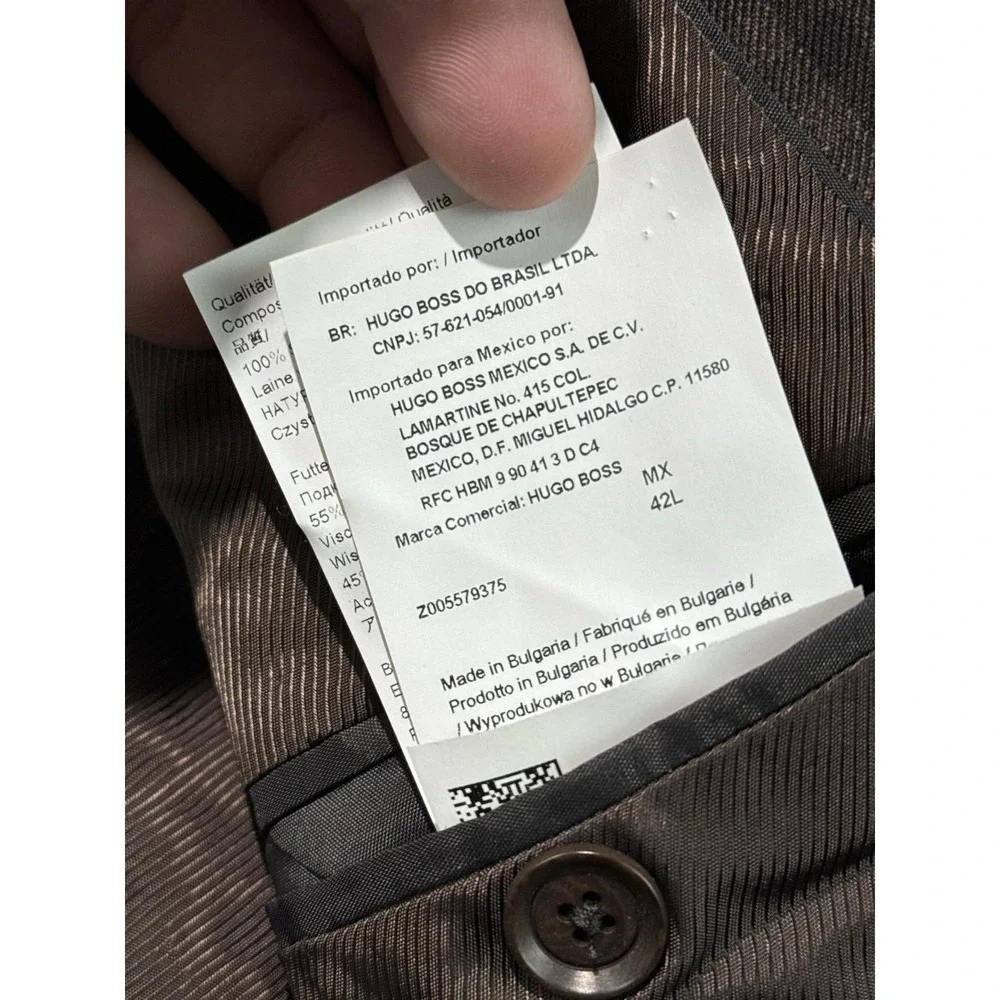 Hugo Boss Sport Coat Mens 42L Brown Check Wool Tweed Elbow Patches Blazer